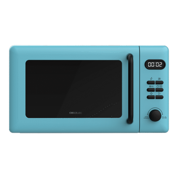 Vista frontal del microondas digital Cecotec Proclean 2500 con panel de control táctil y mando giratorio