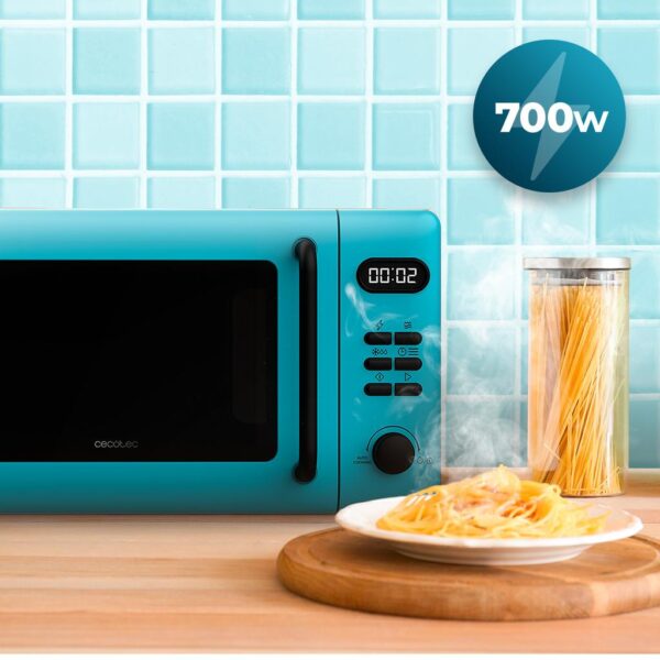 Imagen 3 Microondas digital ProClean 5110 Blue de Cecotec con 20 litros de capacidad, grill de 800 W y revestimiento Ready2Clean. Diseño elegante y fácil limpieza.