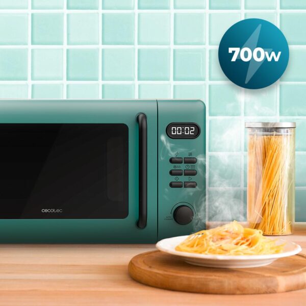 Imagen 4 Microondas digital Cecotec Proclean 5110 Green con grill, 20 litros de capacidad y 700 W. Diseño vintage verde con revestimiento interior Ready2Clean.