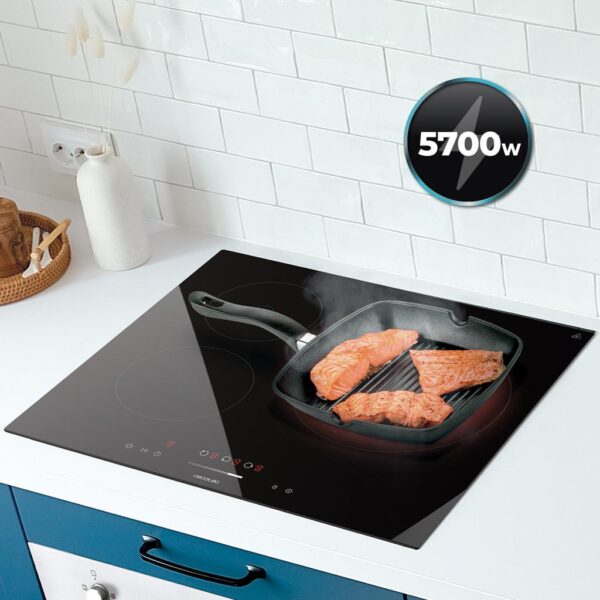 Imagen 6 Placa vitrocerámica Cecotec Bolero Squad V 3100 con 3 zonas de cocción, triple anillo, 5700W de potencia, control táctil y sistemas de seguridad avanzados.