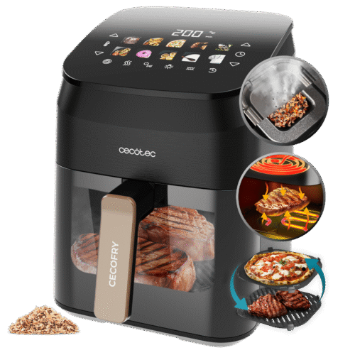 Vista frontal del microondas digital Cecotec Proclean 2500 con panel de control táctil y mando giratorio