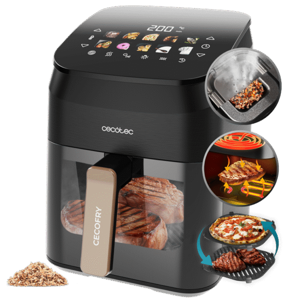 Vista frontal del microondas digital Cecotec Proclean 2500 con panel de control táctil y mando giratorio