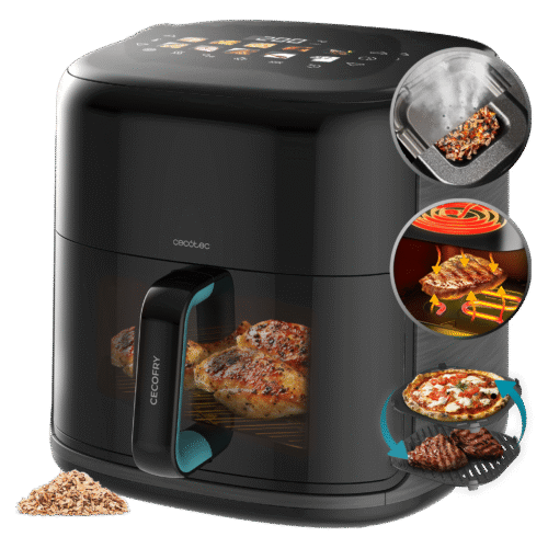 Vista frontal del microondas digital Cecotec Proclean 2500 con panel de control táctil y mando giratorio