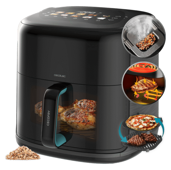 Vista frontal del microondas digital Cecotec Proclean 2500 con panel de control táctil y mando giratorio