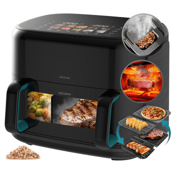 Vista frontal del microondas digital Cecotec Proclean 2500 con panel de control táctil y mando giratorio