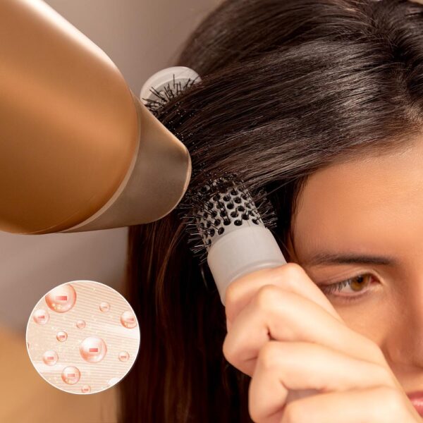 Imagen 6 Secador de pelo plegable Cecotec IoniCare Power&Go Heaven Champagne con tecnología iónica real, motor DC, boquilla, difusor y función de aire frío.