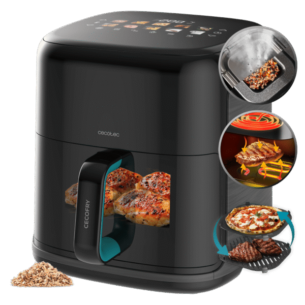 Vista frontal del microondas digital Cecotec Proclean 2500 con panel de control táctil y mando giratorio