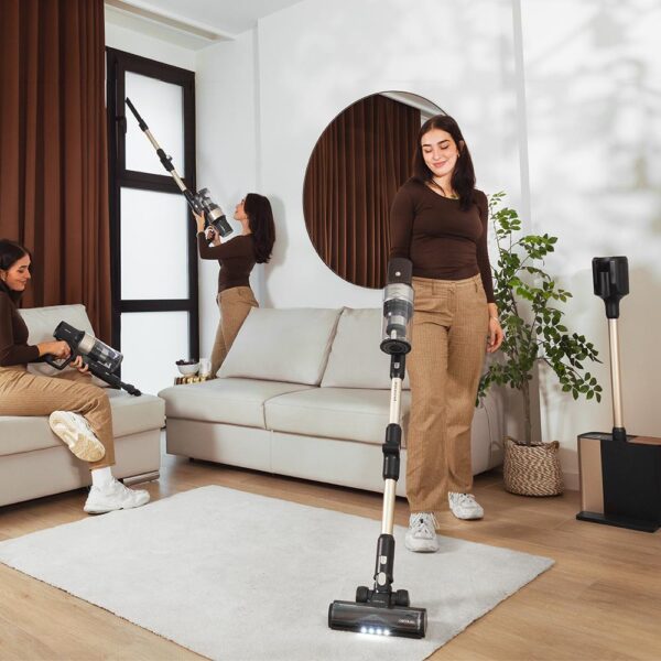 A01_EU01_102267-Imagen-6 Imagen 6 Aspirador vertical Cecotec con base de autovaciado, 220 AW, 700 W y 90 min de autonomía. Incluye tubo flexible y cepillo antienredos HairLess Brush.