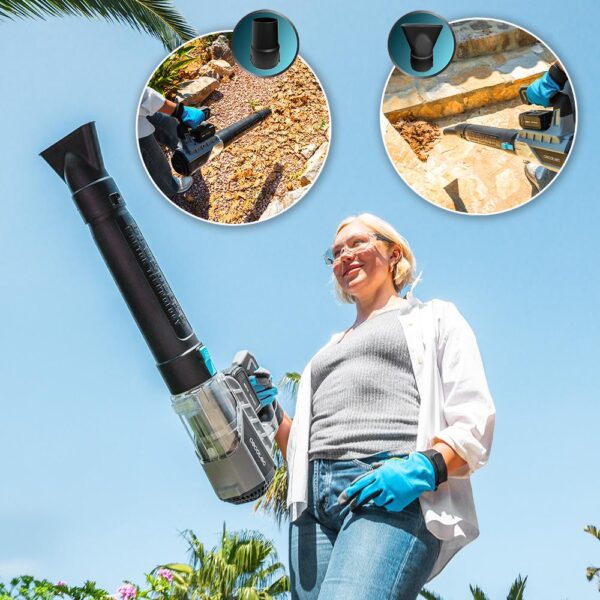 Imagen 8 Soplador de hojas Cecotec AirForce 4000 Bazooka Turbo con batería de 21V y motor Brushless. Alcanza 200 km/h y 740 m³/h para una limpieza eficiente.