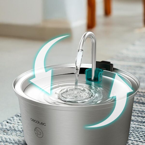 Imagen 7 Fuente automática para mascotas Pumba 3200 Refresh Inox de Cecotec. Capacidad de 3,2 litros, acero inoxidable y diseño de cascada para agua siempre fresca.