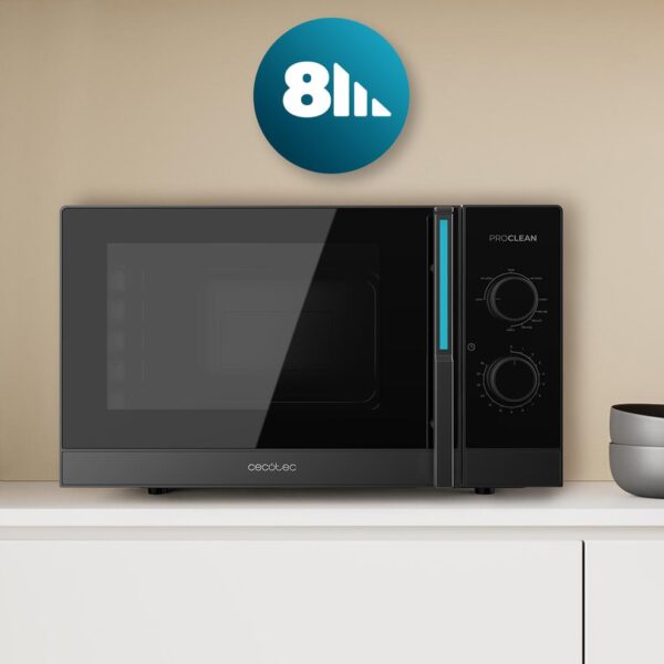 Imagen 7 Microondas mecánico Cecotec ProClean 4120 de 23 litros. Cuenta con 800 W de potencia, grill halógeno de 1000 W y revestimiento interior Ready2Clean.