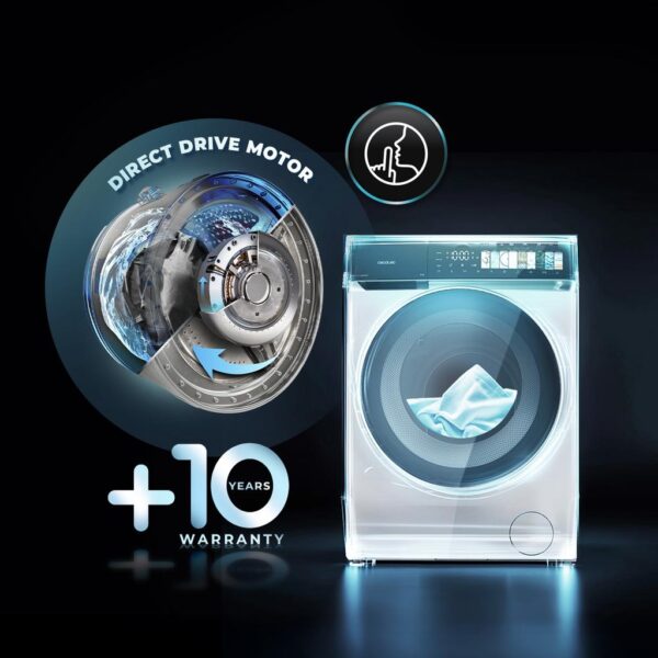 Imagen 7 Lavadora CECOTEC Bolero DressCode 8970 Direct Drive de 8 kg. Motor silencioso, clase A, 1400 rpm, 11 programas, función vapor SteamMax y pantalla FullColor.