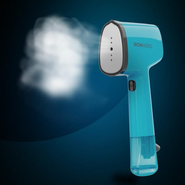 Imagen 5 Plancha vertical IronHero V-1500 Essential Blue de 1500 W con suela cerámica. Lista en 30 segundos, compacta y perfecta para viajes. Incluye cepillo de silicona.