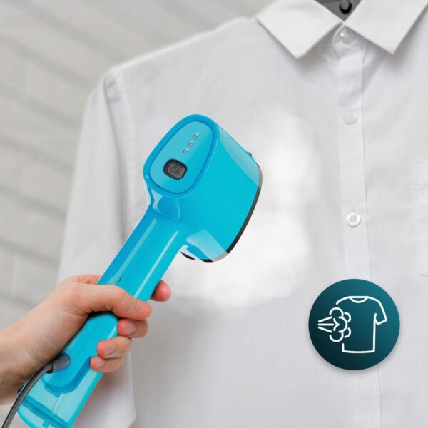 Imagen 8 Plancha vertical IronHero V-1500 Essential Blue de 1500 W con suela cerámica. Lista en 30 segundos, compacta y perfecta para viajes. Incluye cepillo de silicona.