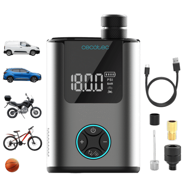 Imagen 4 Inflador eléctrico Cecotec Mini Air Max con batería de 600 mAh y 150 psi. Diseño ultra compacto de 150g ideal para bicicletas, motos, coches y patinetes.