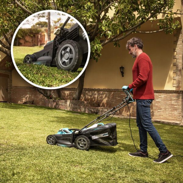 Imagen 8 Cortacésped eléctrico Cecotec de 2000W con ancho de corte de 46cm y propulsión automática. Incluye sistema Z-Tech, 4en1 con mulching y ruedas XL.