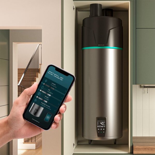 Imagen 8 Termo con aerotermia AeroThermal 120 Water Connected de 120L. Eficiencia A+, control por App y pantalla táctil para un ahorro energético óptimo en el hogar.