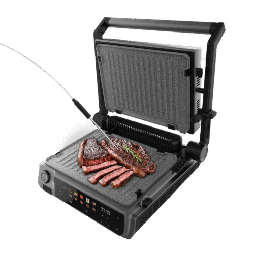 Imagen 2 Parrilla eléctrica de 2000 W con tecnología Smokeless y sonda de temperatura PerfectCook. Ideal para smash burgers gracias a su diseño y potencia.