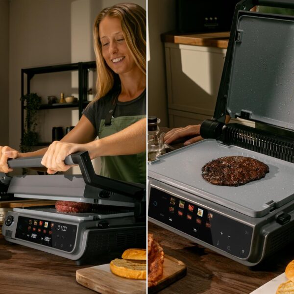 Imagen 4 Parrilla eléctrica de 2000 W con tecnología Smokeless y sonda de temperatura PerfectCook. Ideal para smash burgers gracias a su diseño y potencia.