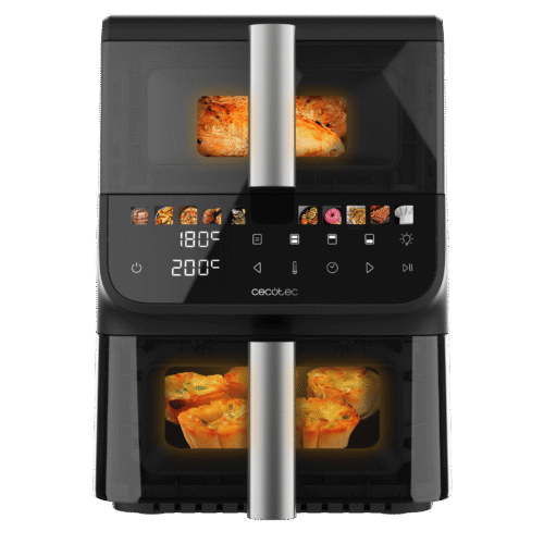 Vista frontal del microondas digital Cecotec Proclean 2500 con panel de control táctil y mando giratorio