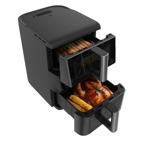 Imagen 2 Freidora de aire Cecotec de 10L con diseño vertical y doble cesta de 3.5 y 6.5L. Potencia de 2000 W, ventanas de visualización y 10 menús para cocinar sano.