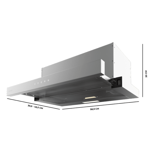 Imagen 3 Campana telescópica Bolero Flux TLT 604000 Inox A+++ de 60 cm. Succión de 415 m³/h, motor DC eficiente, control táctil y filtros de carbono incluidos.