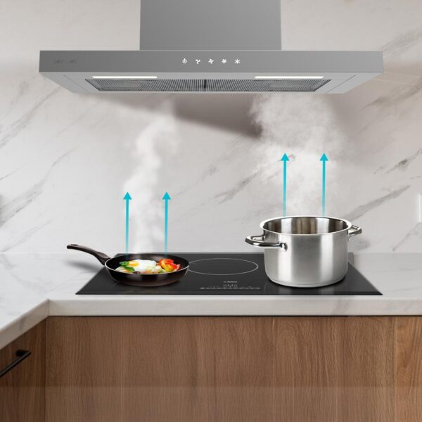 Imagen 8 Campana extractora Bolero Flux TT 604000 Inox A++ de 60 cm, succión de 393 m3/h, motor DC de bajo consumo y filtros de carbono incluidos. Máxima eficiencia energética.