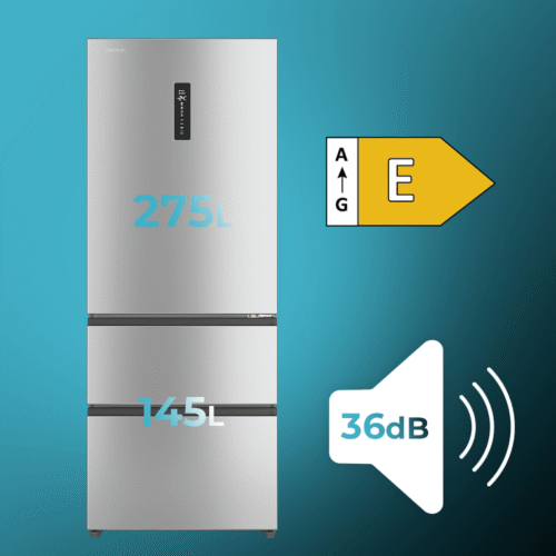Imagen 2 Frigorífico French Door de 420L con tecnología NoFrost, compresor Inverter y función iónica ATT. Diseño Inox elegante con control táctil y eficiencia clase E.