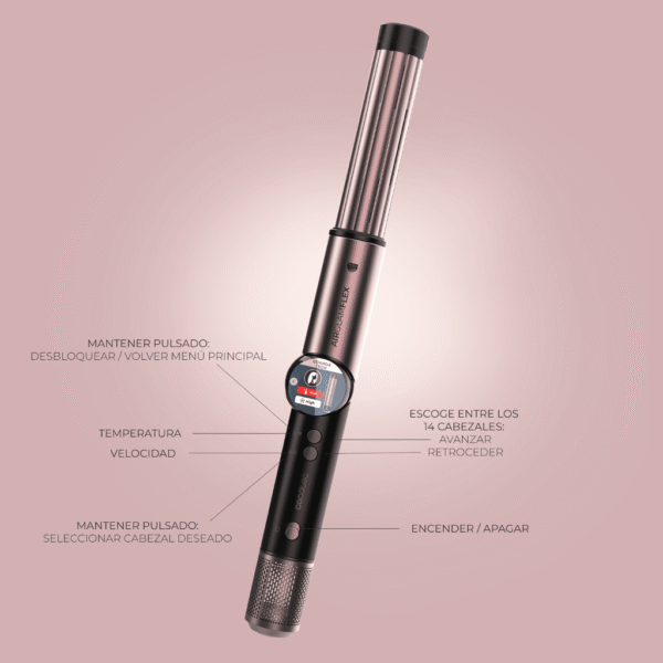 Imagen 2 Moldeador Cecotec AirGlam 14in1 Flex Black con motor digital de 1400 W, efecto Coanda y 14 cabezales para secar, alisar, rizar y dar volumen sin calor extremo.