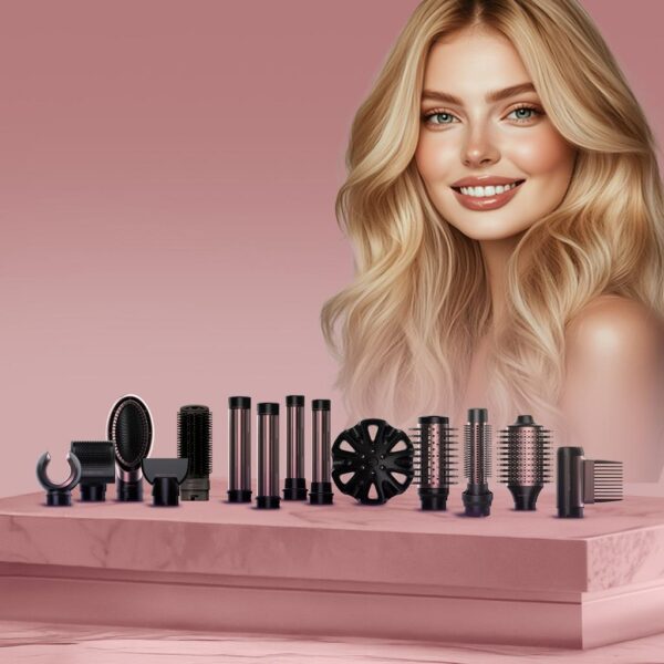 Imagen 5 Moldeador Cecotec AirGlam 14in1 Flex Black con motor digital de 1400 W, efecto Coanda y 14 cabezales para secar, alisar, rizar y dar volumen sin calor extremo.