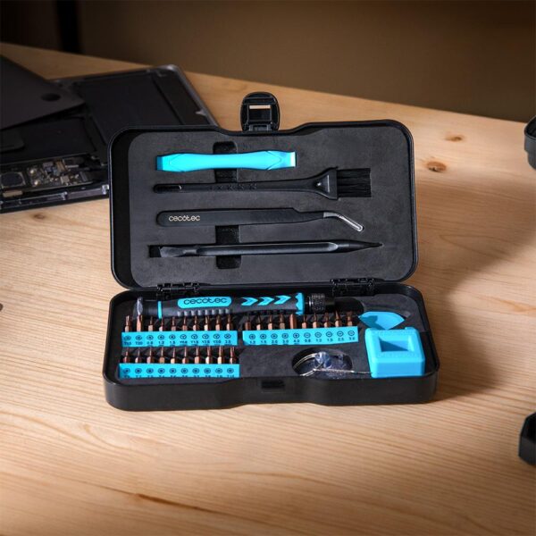 Imagen 3 Kit de destornillador manual de precisión Cecotec PrecissionGyro 100 Set. Incluye múltiples puntas de acero para reparación de dispositivos electrónicos.