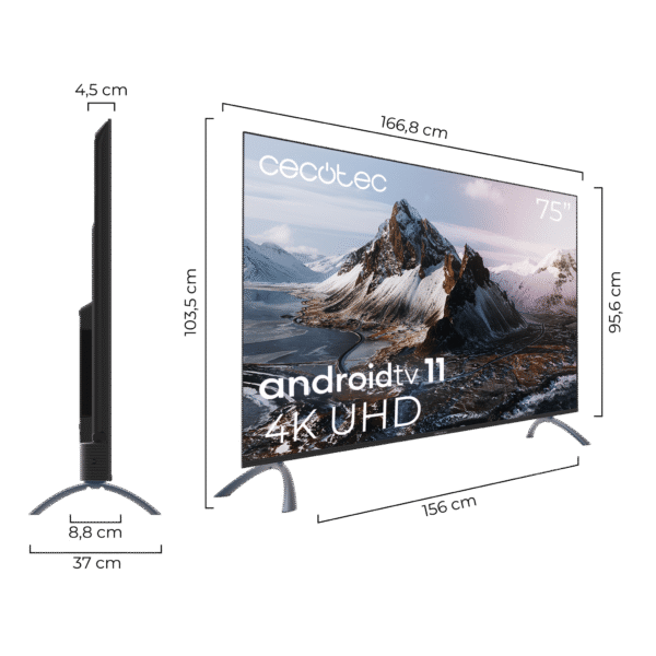 Imagen 3 Televisión Cecotec de 75 pulgadas con resolución 4K UHD, Android TV 11, Dolby Vision y Atmos. Disfruta de la mejor calidad de imagen y sonido en gran formato.