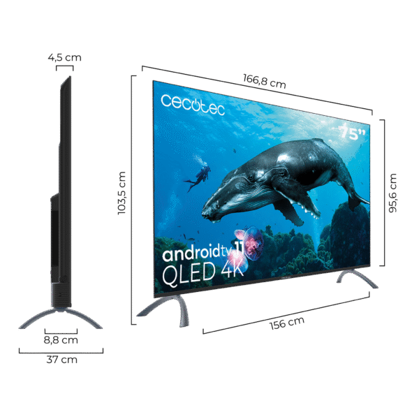 Imagen 3 Televisión QLED de 75" 4K UHD con Android TV 11. Disfruta de colores puros, Chromecast integrado y control por voz con Google Assistant en tu gran pantalla.