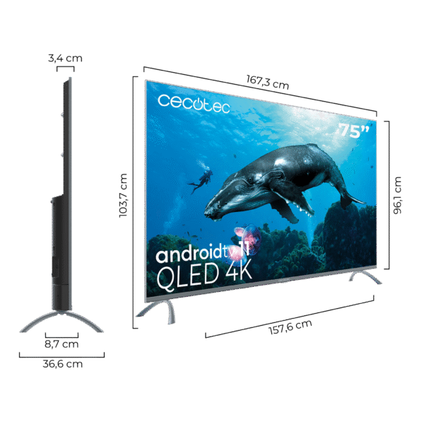 Imagen 3 Televisión Cecotec QLED de 75" con 4K UHD, Android TV 11, Local Dimming y Dolby Atmos. Colores puros y contraste optimizado para una experiencia de cine total.