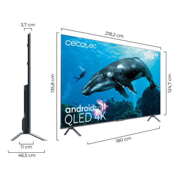 Imagen 3 Televisor Cecotec QLED 98" V3 VQU30098 con 4K UHD, Android TV 11, Local Dimming y Dolby Atmos. Disfruta de una experiencia de cine con subwoofer de 15W.