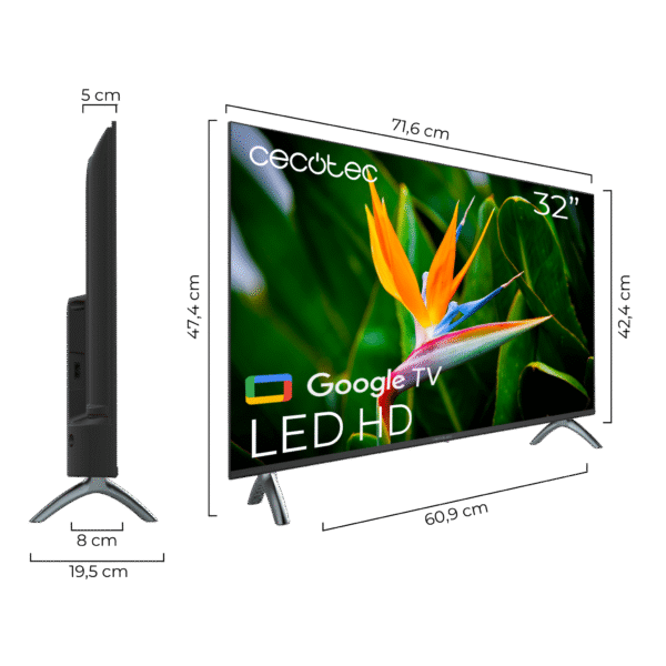 Imagen 3 Televisión Cecotec de 32 pulgadas con resolución HD, Google TV integrado, Dolby Audio y Chromecast. Calidad de imagen y sonido inteligente para todo tipo de estancias.