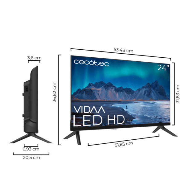 Imagen 3 Televisor Cecotec A5 series ALH50024 de 24 pulgadas con resolución HD, sistema operativo VIDAA y sonido Dolby. Ideal para espacios reducidos con conectividad HDMI.